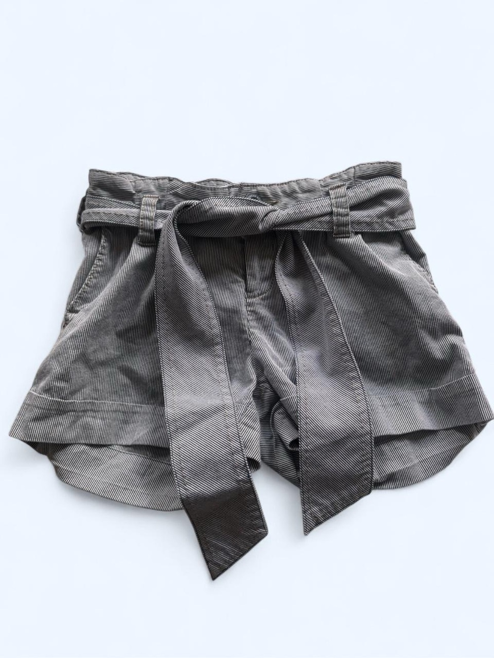 American Eagle Outfitters High-Waist Tie Belt Shorts - Gray